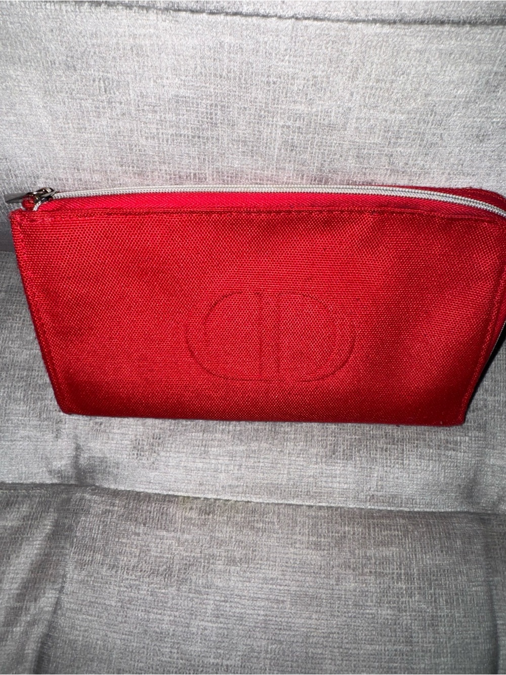 Dior Red Canvas Zip Cosmetic Pouch with Embossed CD